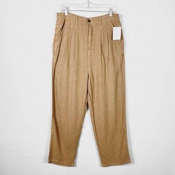 Free People Faded Love Tan Linen Blend Trouser Pants - Picture 2 of 8